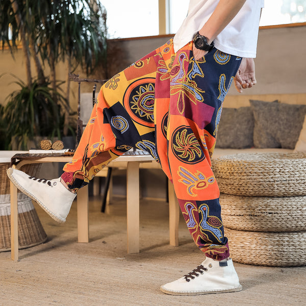 Pantalones Nepal de Lino Estilo Asiático con Cintura Baja