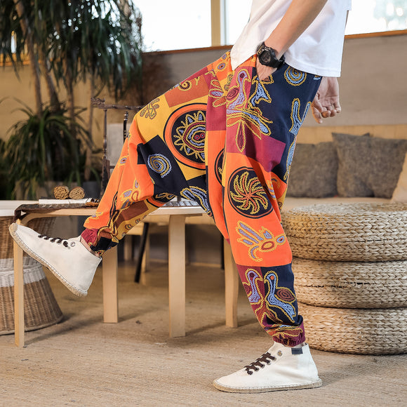 Pantalones Nepal de Lino Estilo Asiático con Cintura Baja