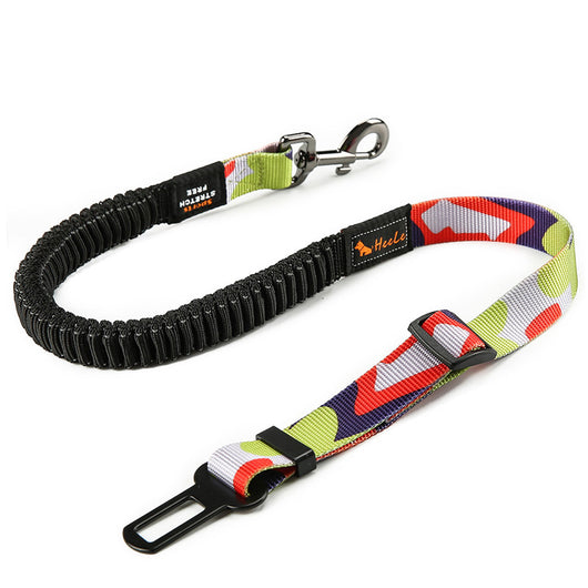 Red pet seat belt with reflective stitching, featuring a metal swivel clip and a black car seat belt buckle. - Image 22