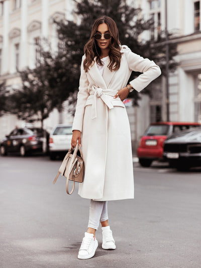 Abrigo de Lana con Cuello V y Mangas Largas para Otoño e Invierno