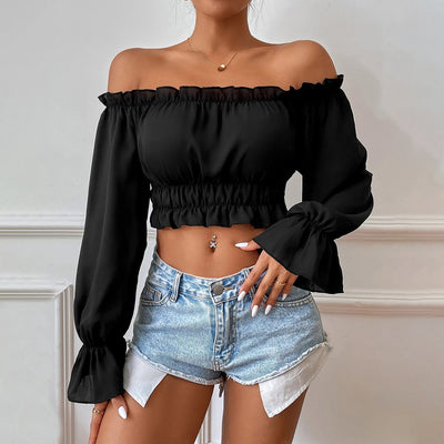 Blusa Casual Elegante con Hombros Descubiertos y Manga Larga