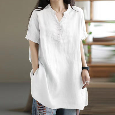 Camiseta Suelta Básica Cuello V Manga Corta para Mujer - Image 4