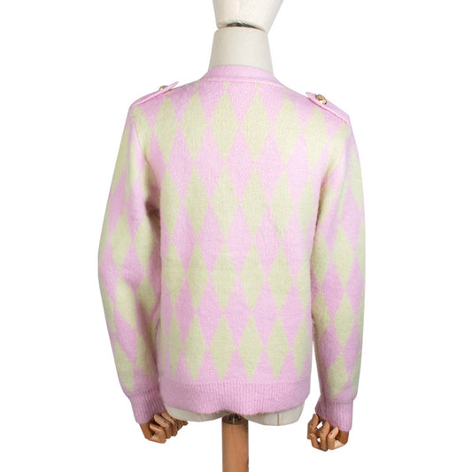 Cardigan Suelto de Mohair Verde con Rombos Morados - Image 2