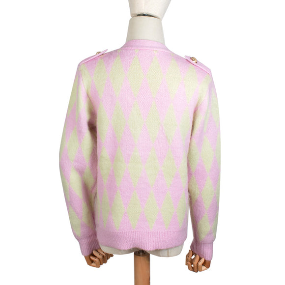 Cardigan Suelto de Mohair Verde con Rombos Morados