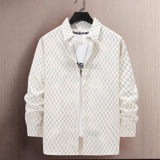 Camisa Casual de Manga Larga para Hombre con Estampado Geométrico en Dorado - Image 5
