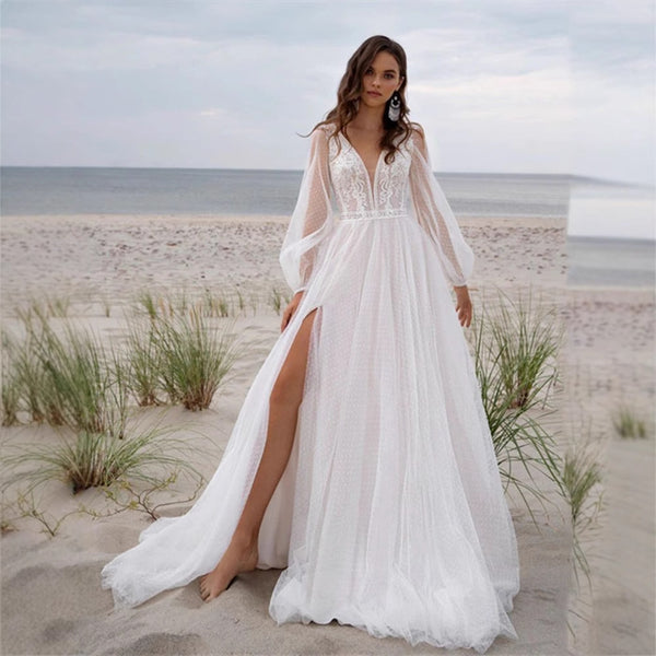 Vestido de Novia Mesh Elegante con Corte Dividido - Diseño Moderno y Sofisticado