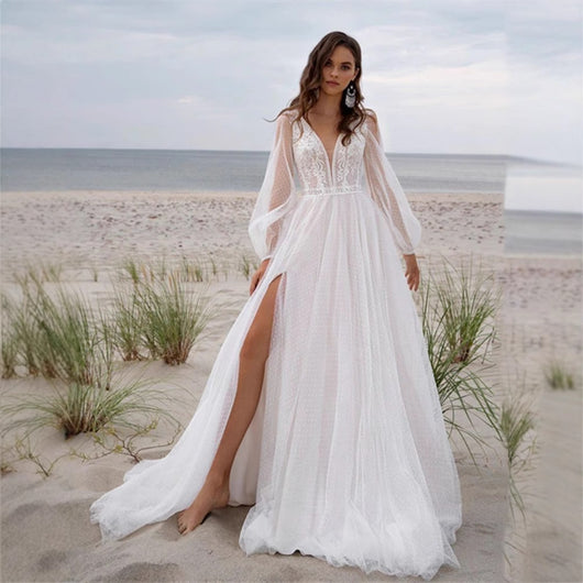 Vestido de Novia Mesh Elegante con Corte Dividido - Diseño Moderno y Sofisticado