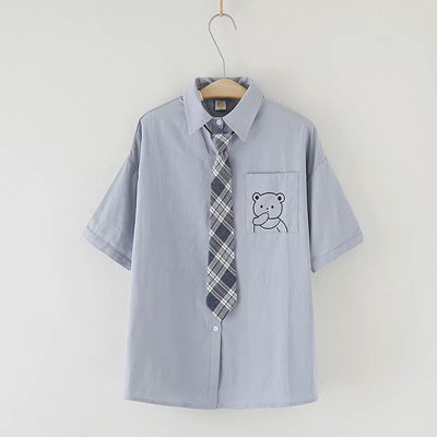 Camisa Escolar Suelta Estilo Japonés con Corbata - Manga Corta Versátil - Image 5