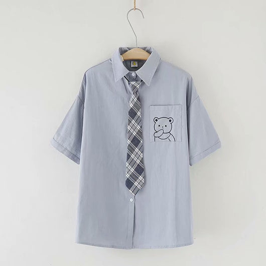 Camisa Escolar Suelta Estilo Japonés con Corbata - Manga Corta Versátil - Image 5