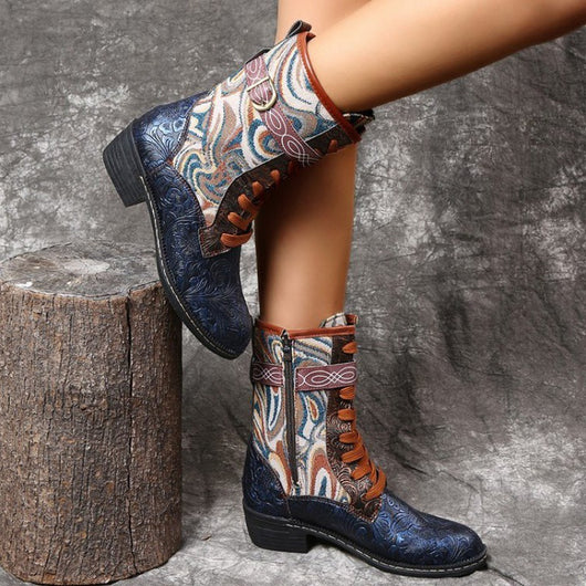 Botas Martin de Tacón Cuadrado con Bordado Étnico Retro - Image 3