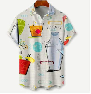 Camisa Manga Corta Hombre Estampado 3D Digital Rayas Multicolor - Image 3