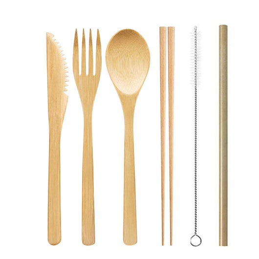 Set de Cubiertos Portátil de Bambú con Pajita Acero Inoxidable y Palillos - Image 14