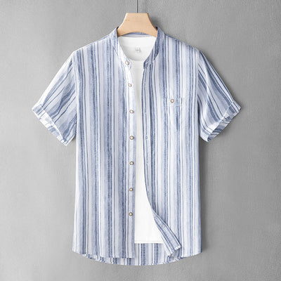 Camisa Retro Estilo Japonés de Lino con Cuello Mao para Hombre - Image 13