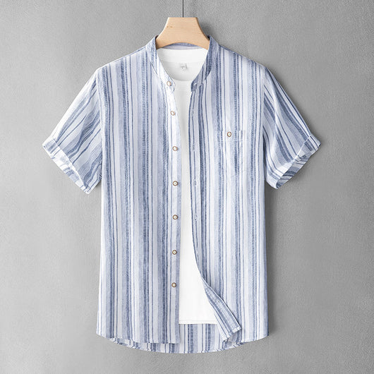 Camisa Retro Estilo Japonés de Lino con Cuello Mao para Hombre - Image 13