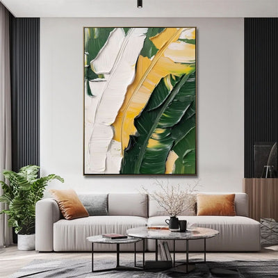 Cuadro Óleo Pintado a Mano con Hojas de Plátano y Plantas Verdes para Decoración del Hogar - Image 10