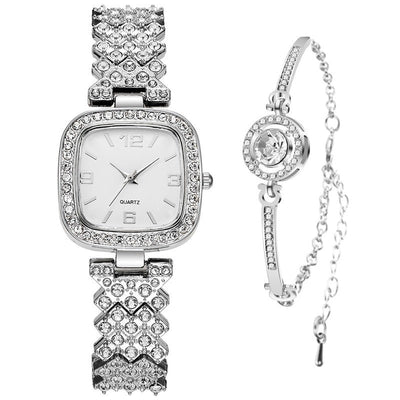 Reloj Cuadrado Pequeño de Diamantes Completos para Mujer con Pulsera - Image 10