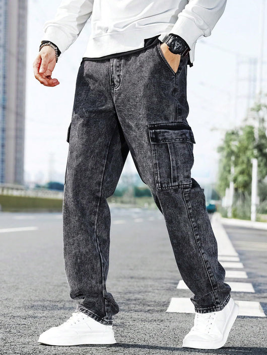 Jeans de Trabajo Holgados con Múltiples Bolsillos - Estilo Urbano Moderno - Image 9