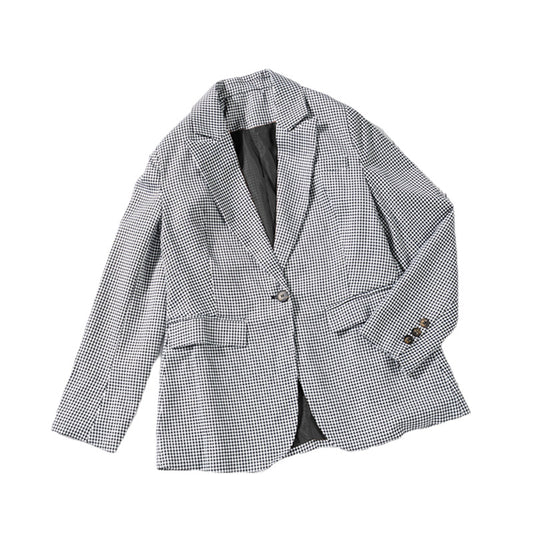 Blazer de Cuadros para Mujer Estilo Ejecutivo Minimalista con Botón Simple