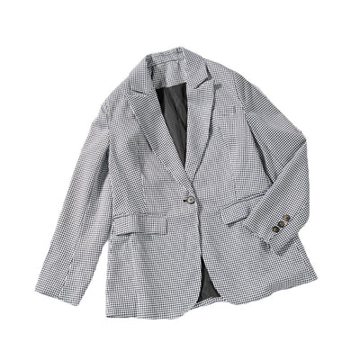 Blazer de Cuadros para Mujer Estilo Ejecutivo Minimalista con Botón Simple