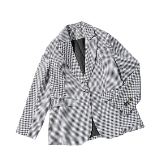 Blazer de Cuadros para Mujer Estilo Ejecutivo Minimalista con Botón Simple