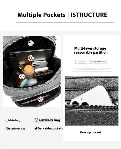 Mochila de Cuero Suave de Gran Capacidad para Estudiantes - Bolsa de Viaje Moderna - Image 19