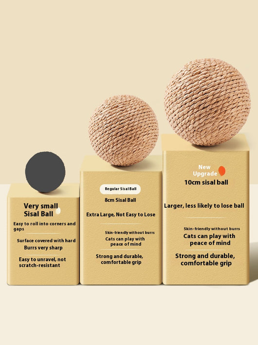 Oversized sisal ball cat toy in natural primary color, displayed on a light beige pedestal. - Image 14