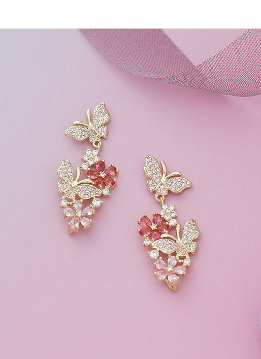 Aretes Mariposa Floral Desmontables con Circonitas Multicolor y Perla - Image 14