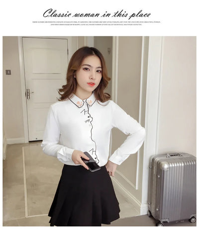 Blusa Blanca Holgada con Bordado de Gato - Diseño Adorable y Cómodo - Image 11