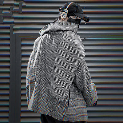 Abrigo de Lana Houndstooth Doble Hombro Hombre Casual Suelto - Image 3