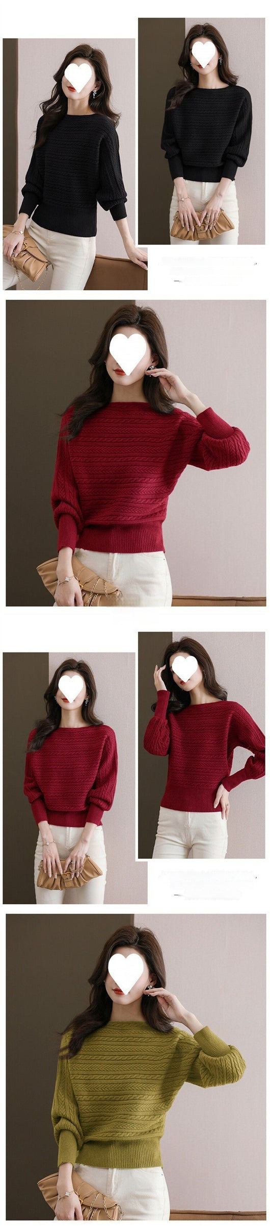 Blusa Tejida Cuello Barco Manga Murciélago Suelta para Otoño e Invierno - Image 8