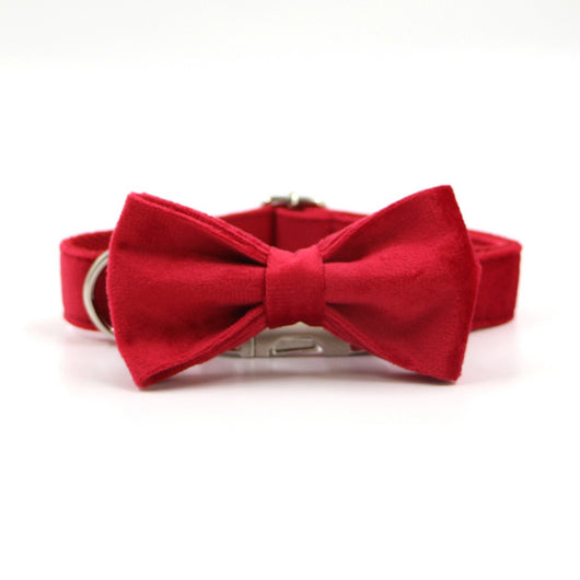 Collar y Correa para Mascotas en Terciopelo Rojo con Hebilla Dorada y Moño Navideño - Image 9
