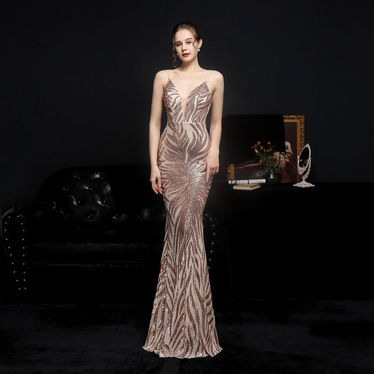Vestido de Noche Sirena con Lentejuelas Brillantes