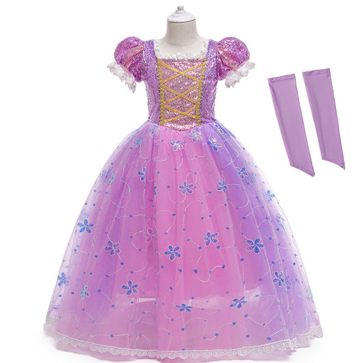 Vestido de Princesa Rapunzel con Mangas Abullonadas en Púrpura - Image 5