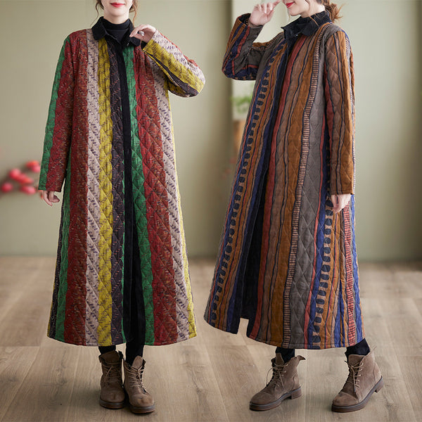 Abrigo Acolchado Étnico Retro para Mujer - Diseño Literario y Artístico
