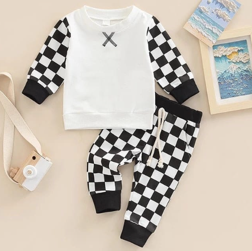 Conjunto Infantil Cuadros con Suéter y Pantalón Largo - Image 2
