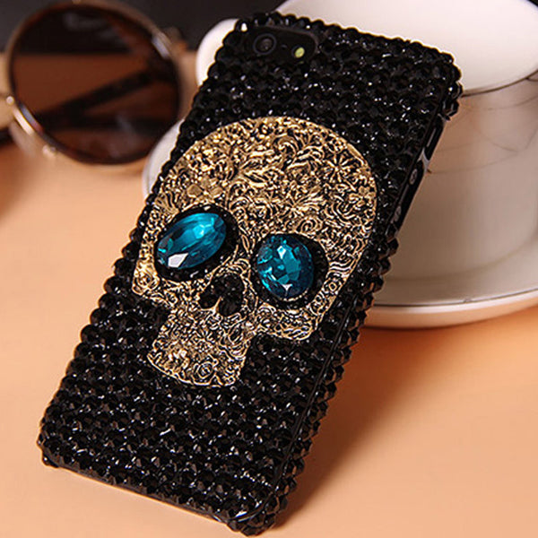 Funda Protectora para Celular Negra con Calavera y Cristales