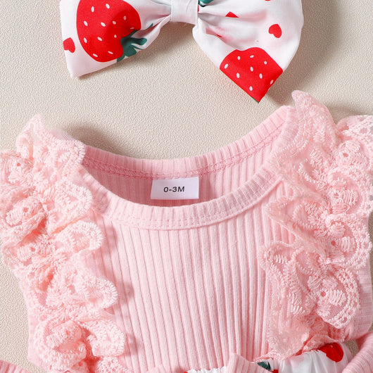 Enterizo Infantil Estampado Fresas con Moño sin Mangas para Verano - Image 3