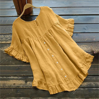 Blusa Holgada de Algodón y Lino con Volantes en Ruedo - Image 25