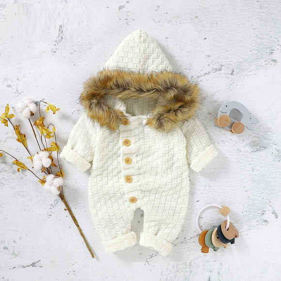 Jumpsuit Otoño con Capucha y Cuello de Pelaje - Tejido Acogedor para Mujer