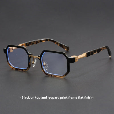 Retro polygon sunglasses for women with a leopard print frame and blue-tinted lenses. - Image 8
