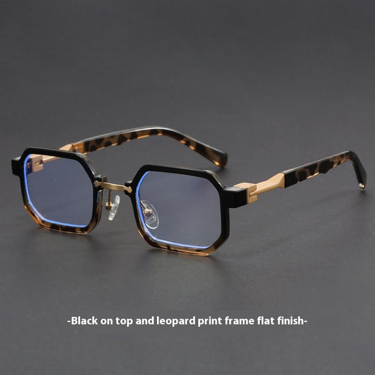 Retro polygon sunglasses for women with a leopard print frame and blue-tinted lenses. - Image 8