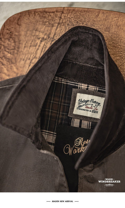 Abrigo Impermeable de Lana Encerada Estilo Británico Marrón - Gabardina Retro para Hombre - Image 17