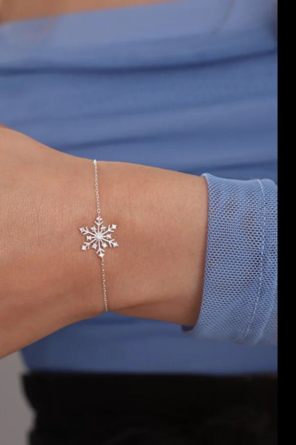 Pulsera de Plata 925 Copo de Nieve con Piedra de Circón Blanco