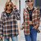 Chaqueta Abierta Casual de Cuadros con Capucha y Manga Larga