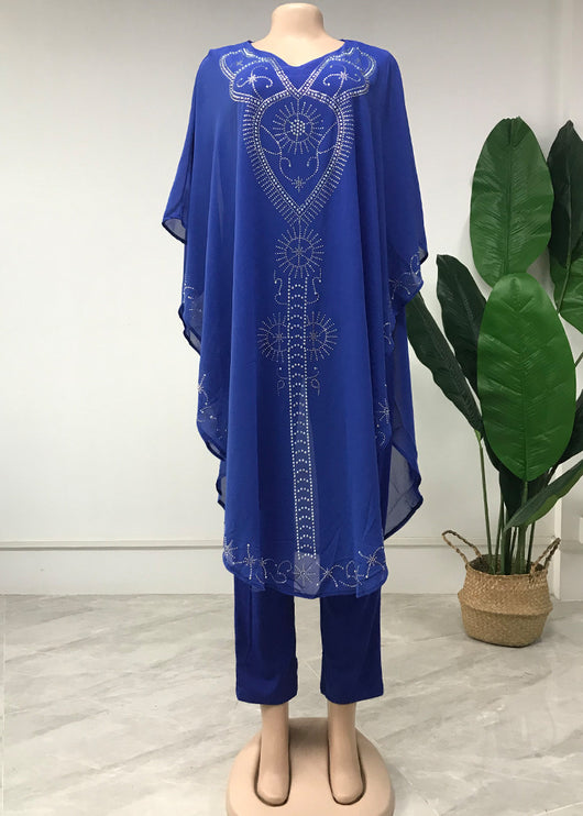 Conjunto de 3 Piezas Africano para Mujer: Blusa Chiffon Brillante y Pantalón Talla Grande - Image 6