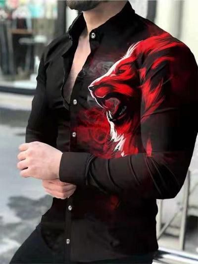 Camisa Manga Larga Estampado 3D Diseño Irregular Ajuste Slim Hombre Moda Urbana - Image 15