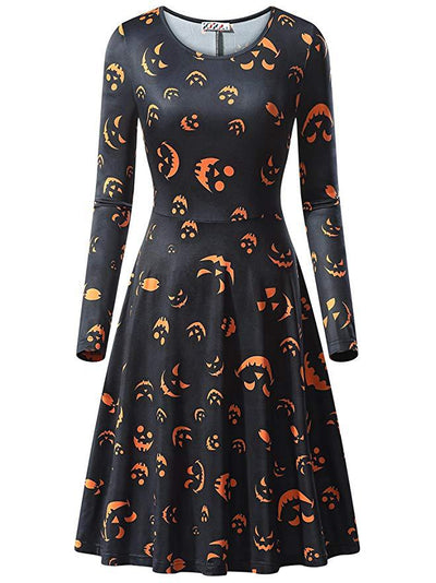Vestido Largo de Manga Larga con Estampado de Calabaza para Halloween - Image 5