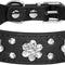 Collar de Cuero PU para Perros Pequeños y Medianos con Flores de Diamantes