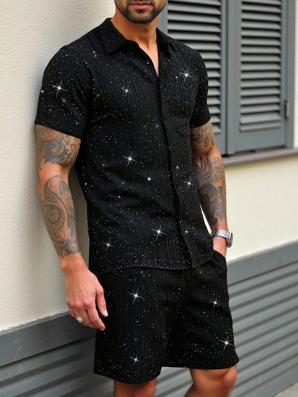 Conjunto de Camisa Brillante y Pantalón Corto para Hombre - Image 6