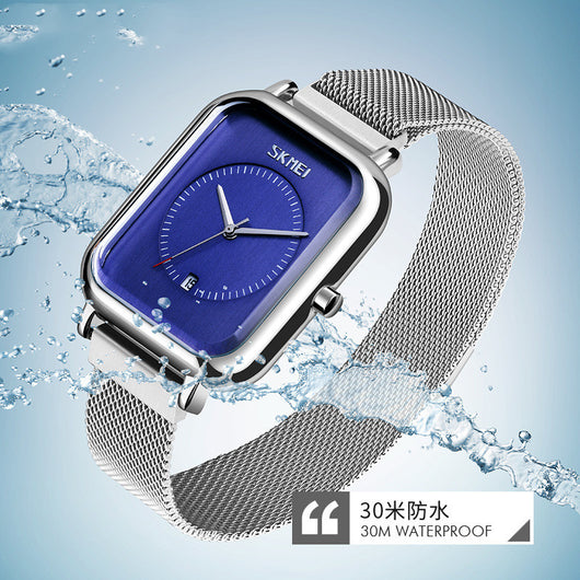 Reloj de Negocios Cuadrado para Hombre con Correa de Malla, Calendario y Resistencia al Agua